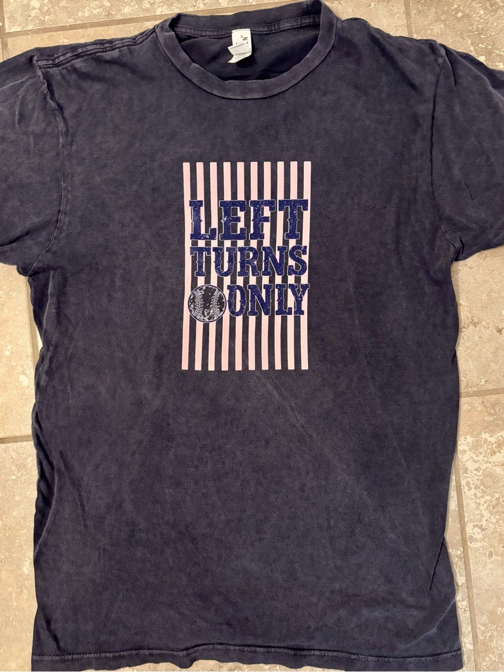 NEW Left Turns Only Baseball Graphic Tee Lane Seven Medium Vintage Navy Cust
